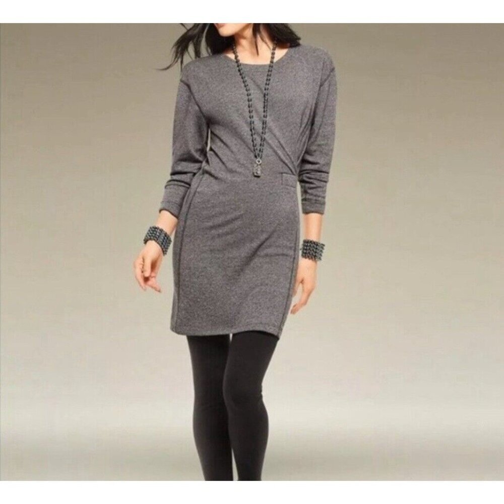 CAbi Put On Sweater Dress Long‎ Sleeve Slimming Ruched Obsidian Gray 3650 Size S